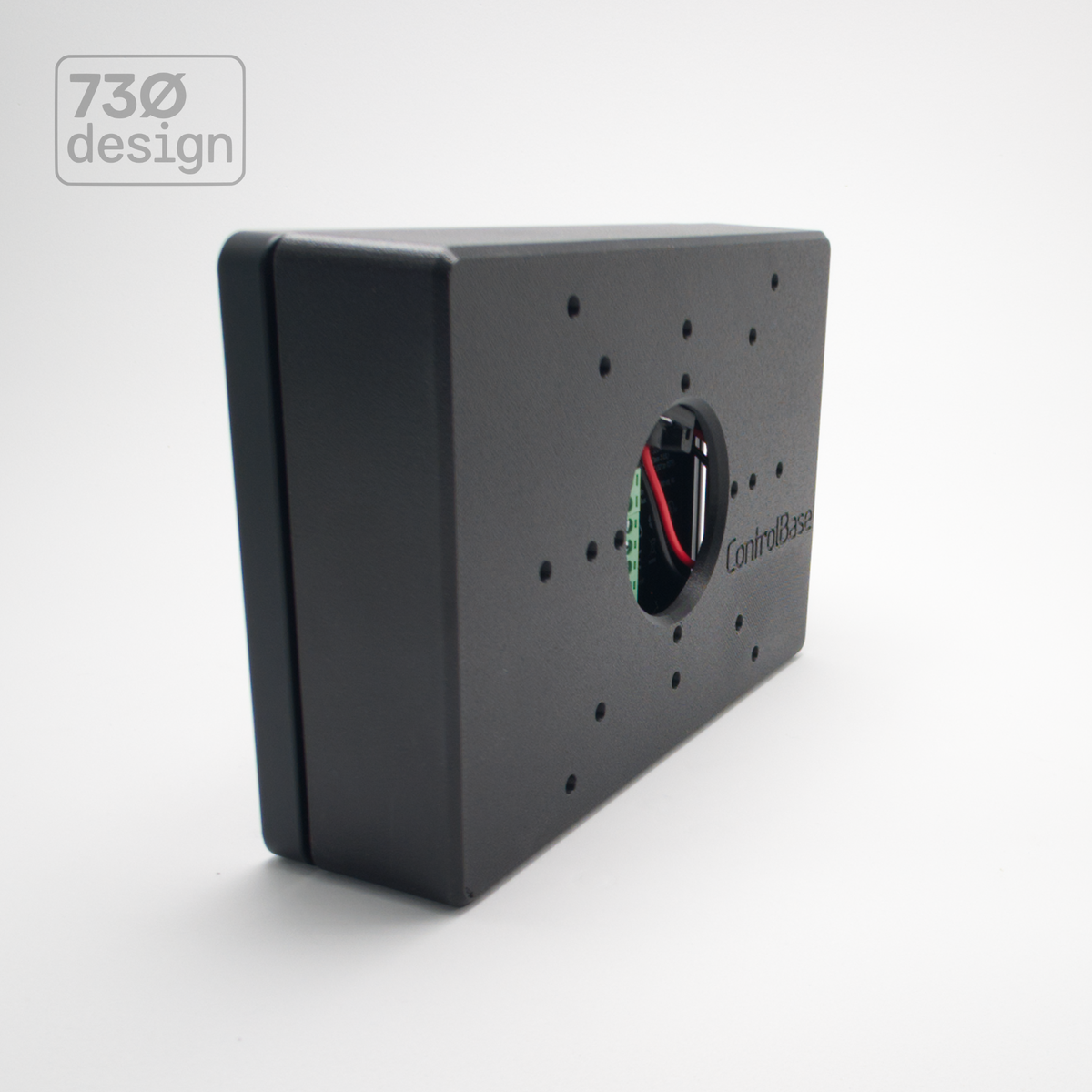 ControlSurface Fit surface-mount bracket in Obsidian Black - rear view showing PDTS panel connector cavity and mounting holes