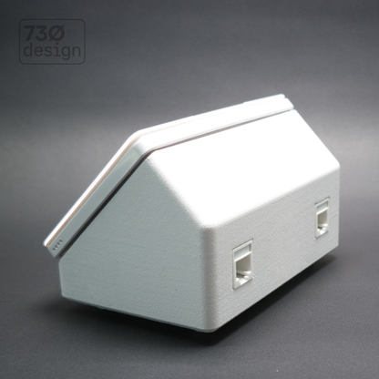 ControlBase Fit desktop mount in Arctic White - rear view showing keystone backplane with RJ11 ports, designed for Dynalite Antumbra NA Landscape panels