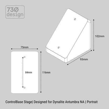 ControlBase Fit Dynalite Antumbra NA Portrait technical dimensional drawing - 75x116mm face, 84mm fixing centres, 102mm height, 93mm depth