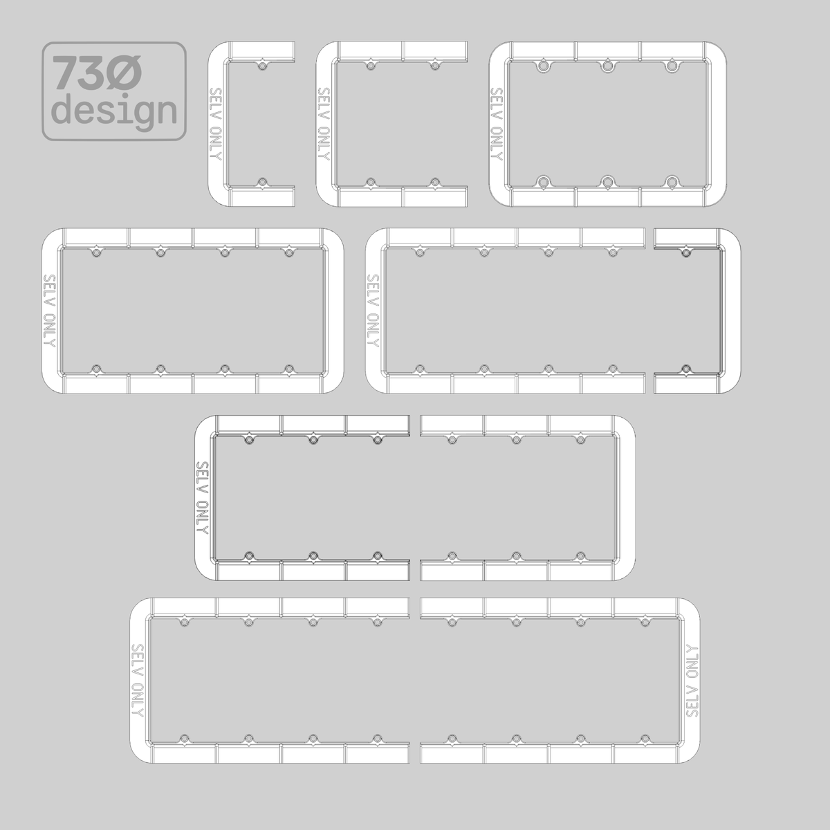 ControlFix 3 & 4 Gang Cavity Mount Frame configuration options - native 1-gang, 2-gang, 3-gang, and 4-gang sizes, plus frames combined side by side up to 6-gang, 7-gang, and 8-gang runs